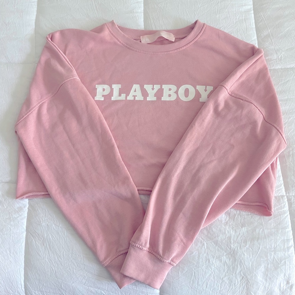PLAYBOY x Missguided pink cropped sweater